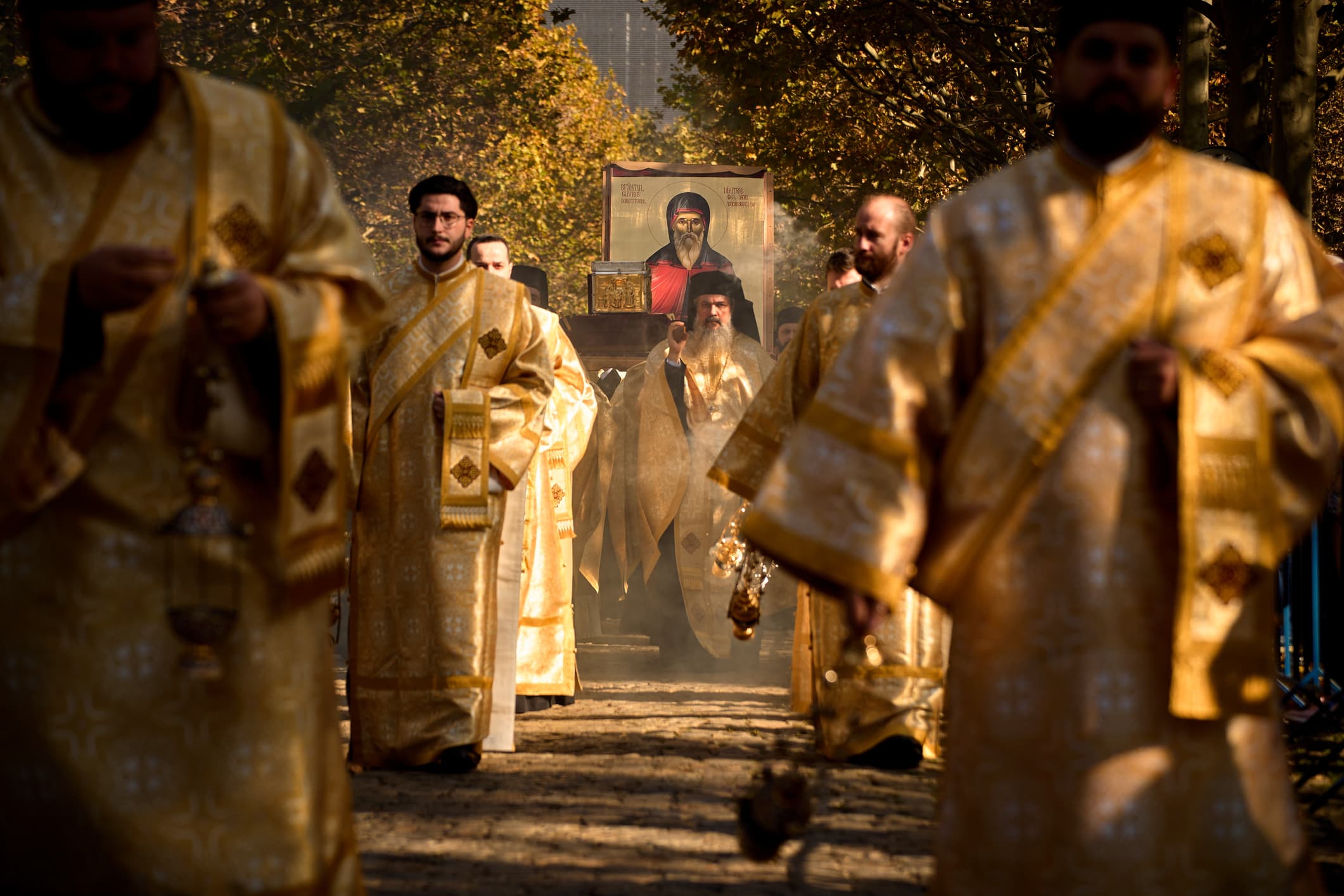 Priests in procession with Saint Dimitrie