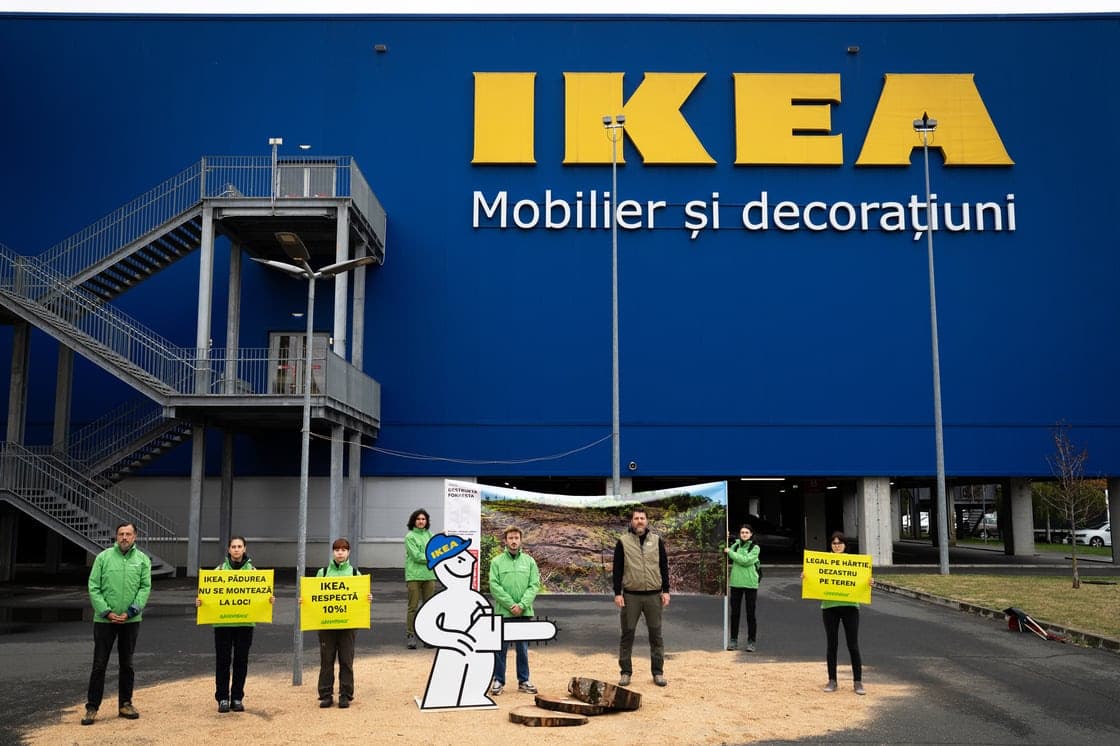 Greenpeace protest at Ikea Pallady in Bucharest.