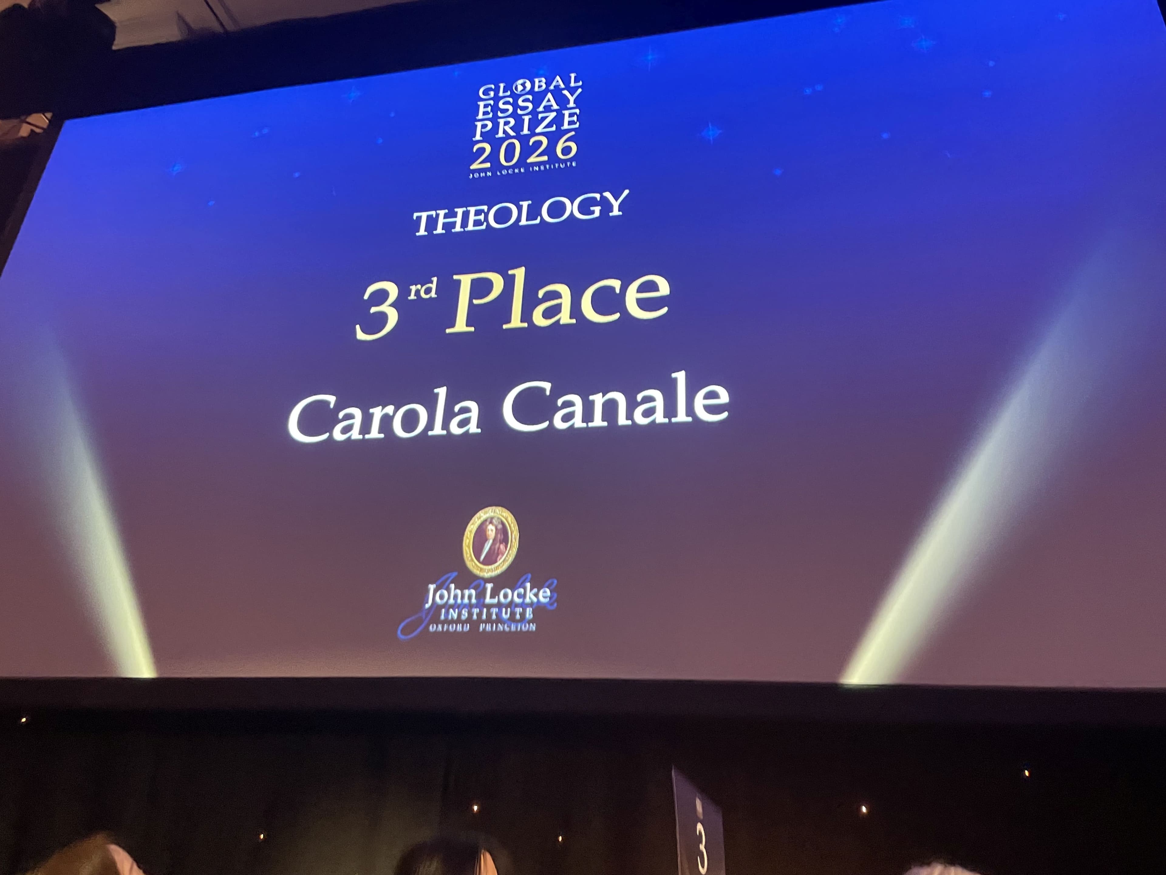 Carola Canale announced third prize winner at global essay competition