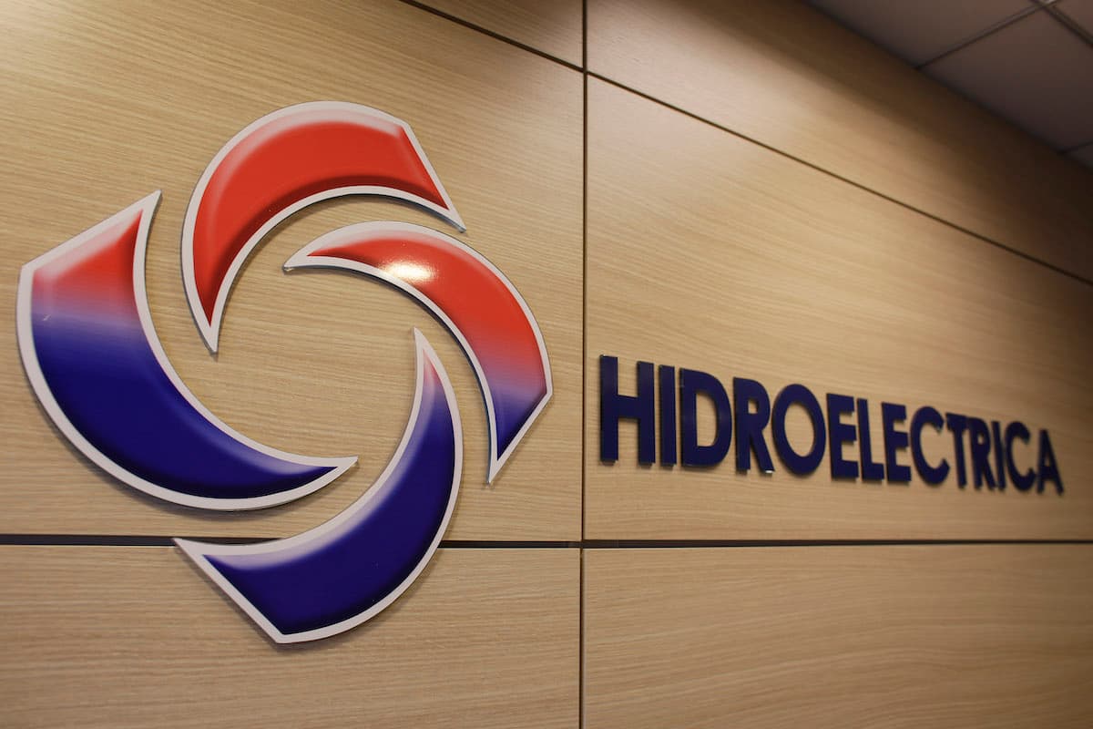 Hidroelectrica name and logo on wall.