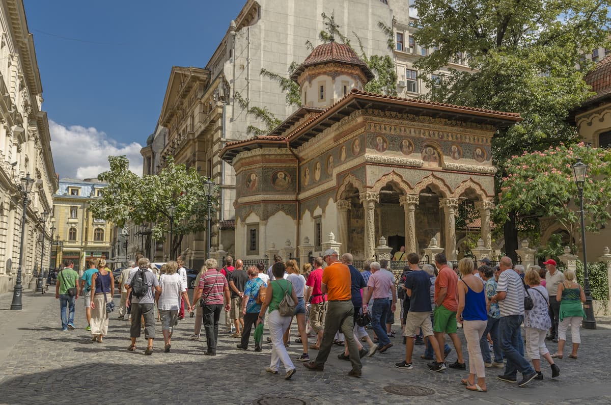 Tourists in Bucharest.