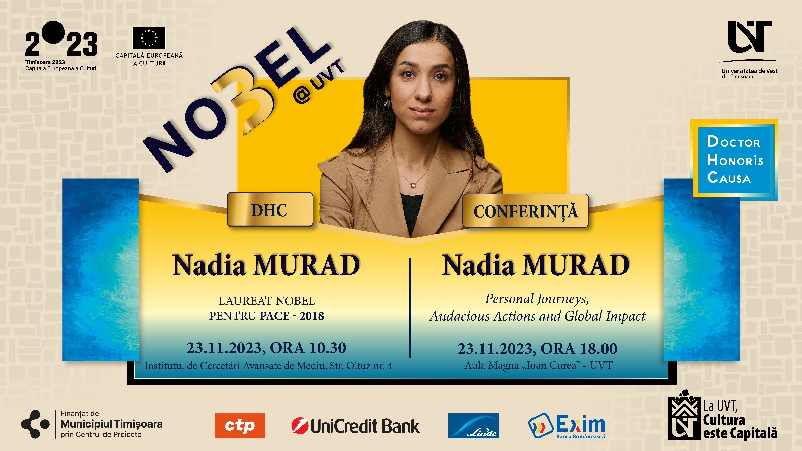 Timișoara’s West University to host conference by Nobel Peace Prize laureate Nadia Murad