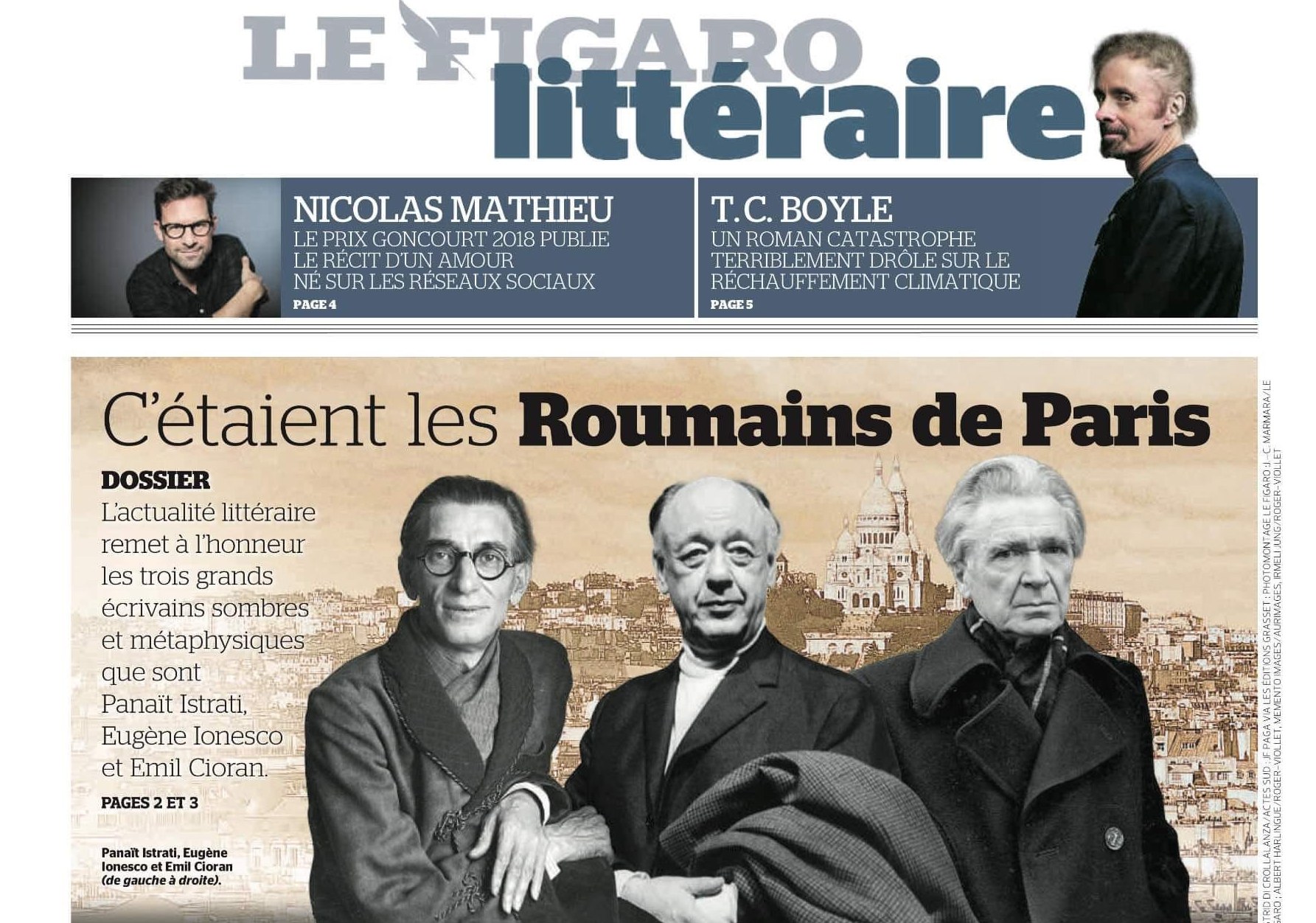Le Figaro Littéraire dedicates the front page to three famous Romanian writers