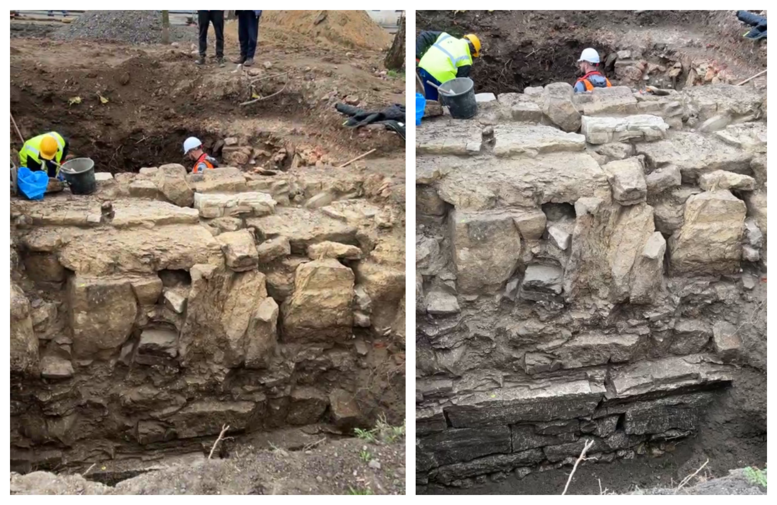 Roman wall unearthed during renovation works at park in Cluj-Napoca
