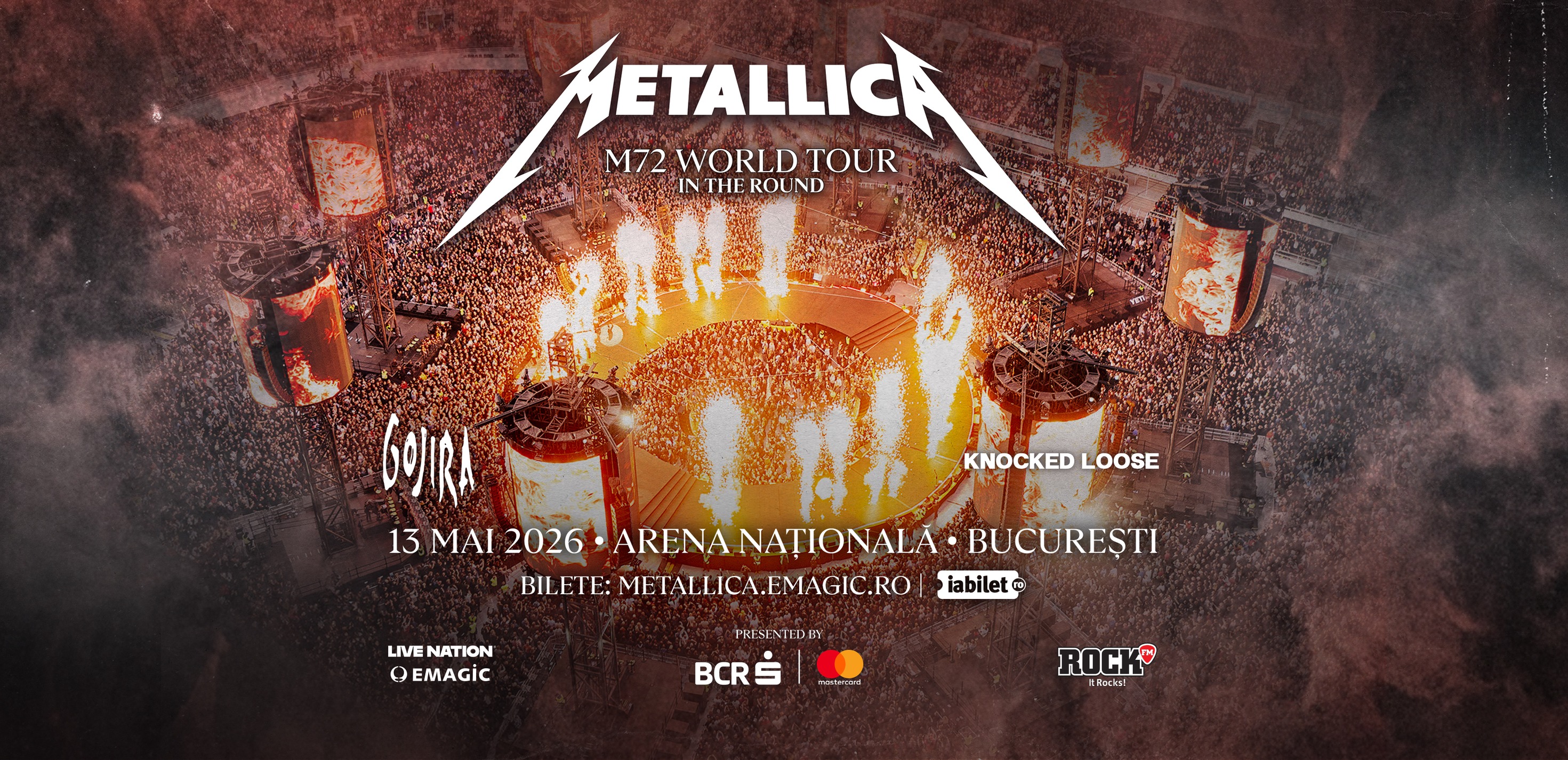  Metallica aduce turneul record M72 la Arena Națională din București în 2026, alături de Gojira și Knocked Loose.