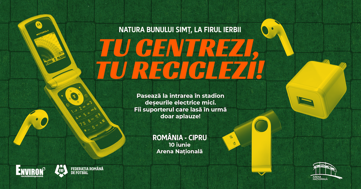 Fanii fotbalului invitați să recicleze electronice vechi la meciul România-Cipru pentru șansa de a câștiga premi, inclusiv bilete la UEFA EURO U19!