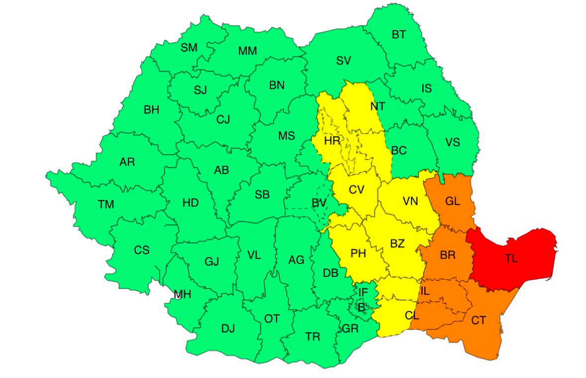 Romania’s weather agency issues red alert for Tulcea county amid widespread storm warnings