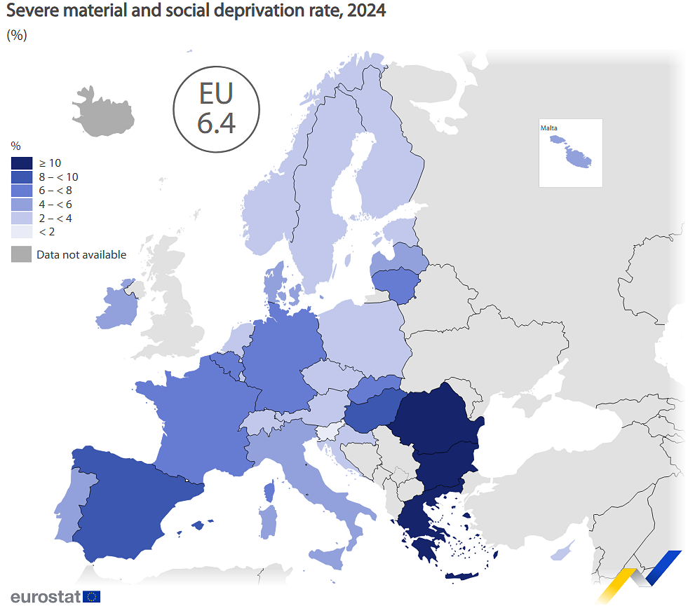Over 17% of Romanians faced severe material deprivation in 2024, Eurostat says
