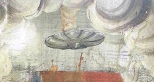 UFO like object depicted in wall painting in medieval Romanian